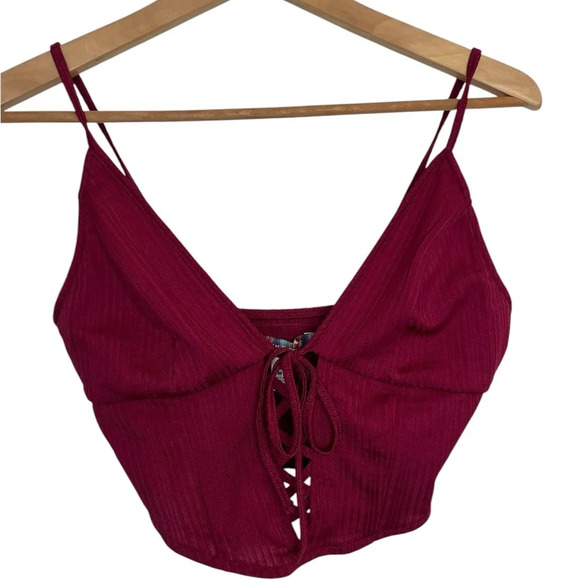Urban outfitters Women's Burgundy Lace-Up Top size medium - Picture 1 of 4